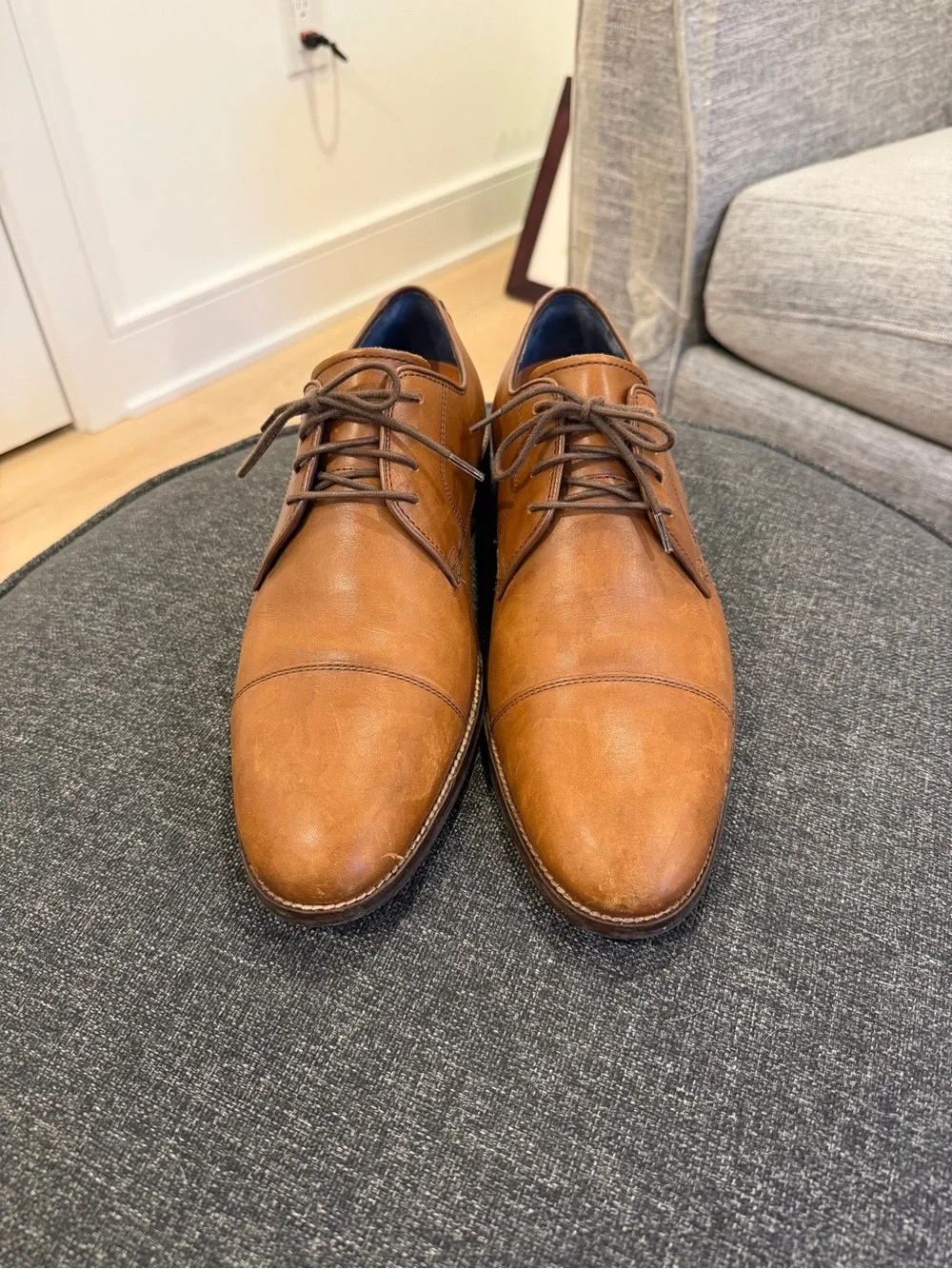 Cole Haan Men's Tan Cap-Toe Derby Leather Shoes
